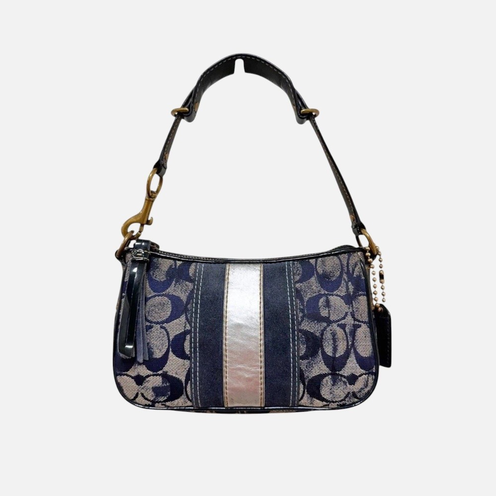 Coach Signature Denim Tie-Dye Patchwork Shoulder Demi Bag Blue 2182